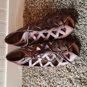 Eldita leather peep-toe sandals.